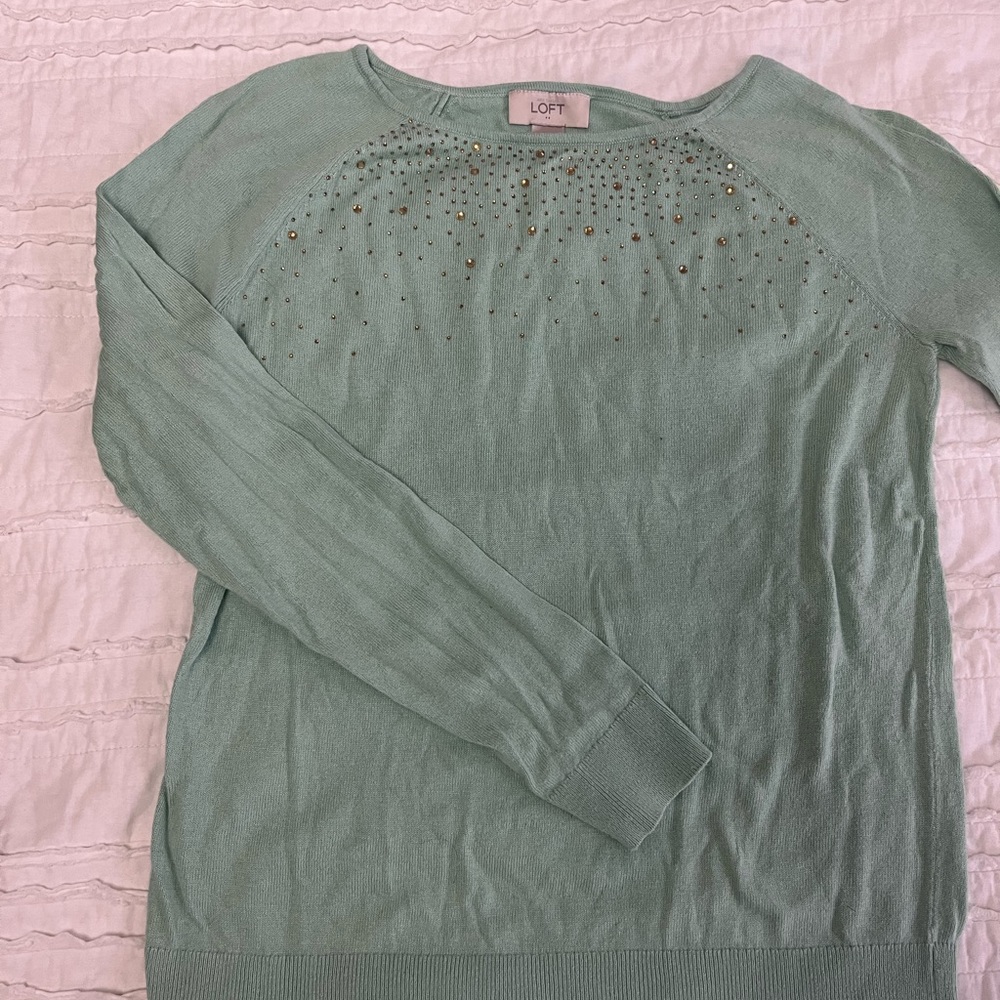 LOFT Mint Green Studded Knit Top
